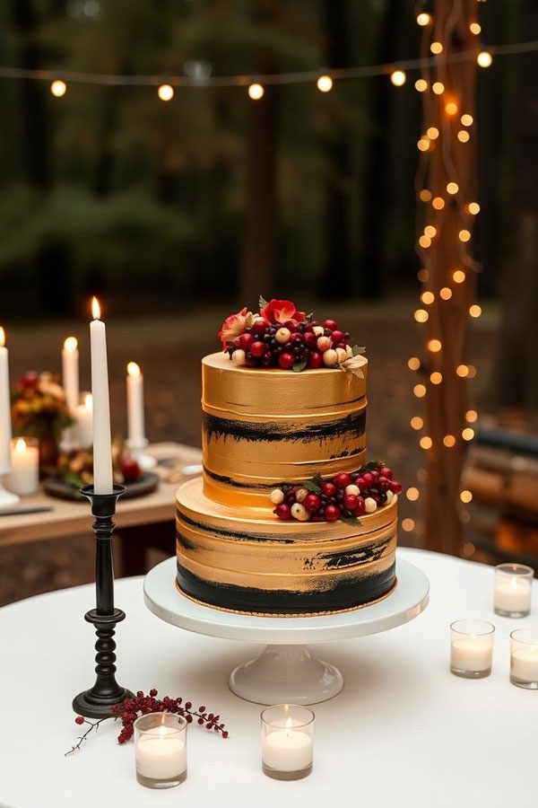 Gilded Autumn Wedding Cake, wedding cake trend, wedding cake