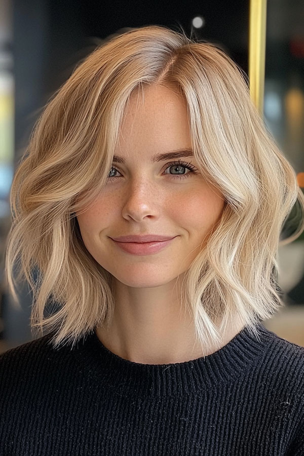 35 Effortless Chic Bob Hairstyles : Beachy Blonde Waves