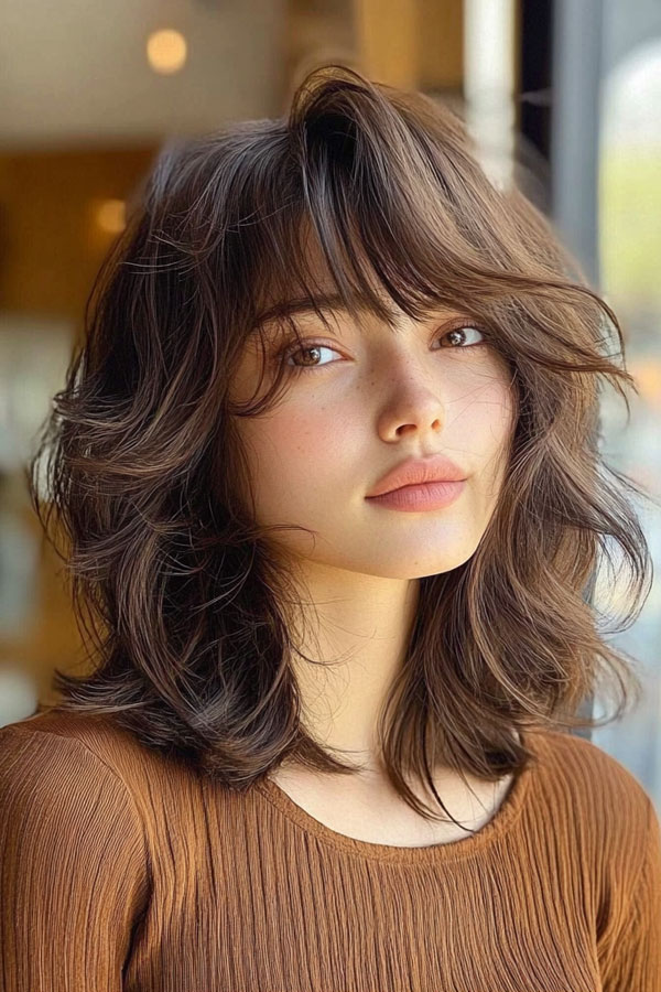 50 Effortless Shag Haircuts To Rock : Rich Mocha Shag with Voluminous Waves