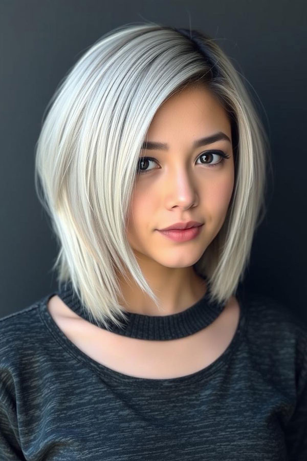 Silver Lob with Soft Layers, Icy Platinum Long Bob Hairstyle