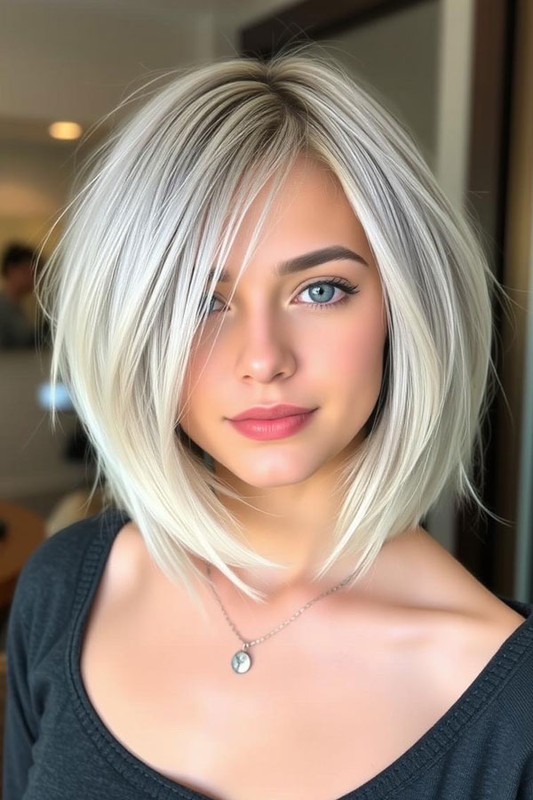 Textured Lob with Soft Layers, Icy Platinum Long Bob Hairstyle