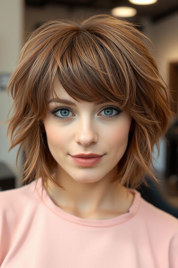 35 Effortless Chic Bob Hairstyles : Playful Layered Bob with Bangs