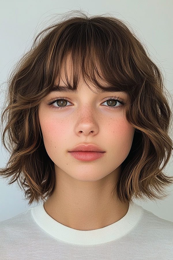 35 Effortless Chic Bob Hairstyles : Classic Wavy Bob with Bangs