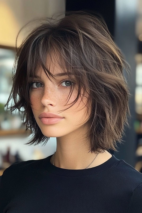 35 Effortless Chic Bob Hairstyles : Chestnut Textured Bob with Soft Layers