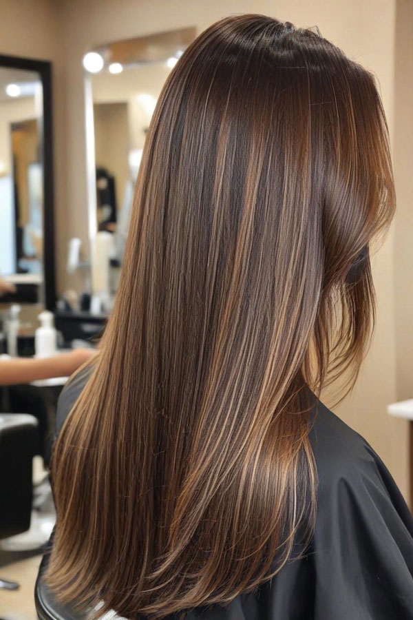 Sleek Caramel Balayage, autumn hair colour shades, fall hair color