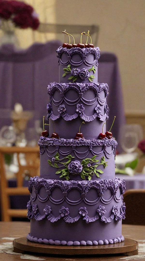 40 Dream Wedding Cakes for Every style : Victorian Lavender Four-Tier Cake