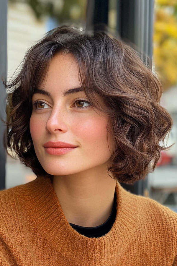 Soft Curly Bob with Natural Waves, cute short haircut, short hairstyle