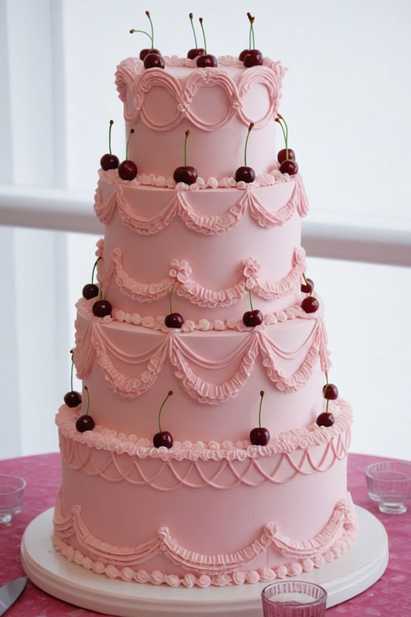 Vintage Five-Tiered Pink Wedding Cake, buttercream wedding cake, wedding cake, wedding cake, wedding cake trends