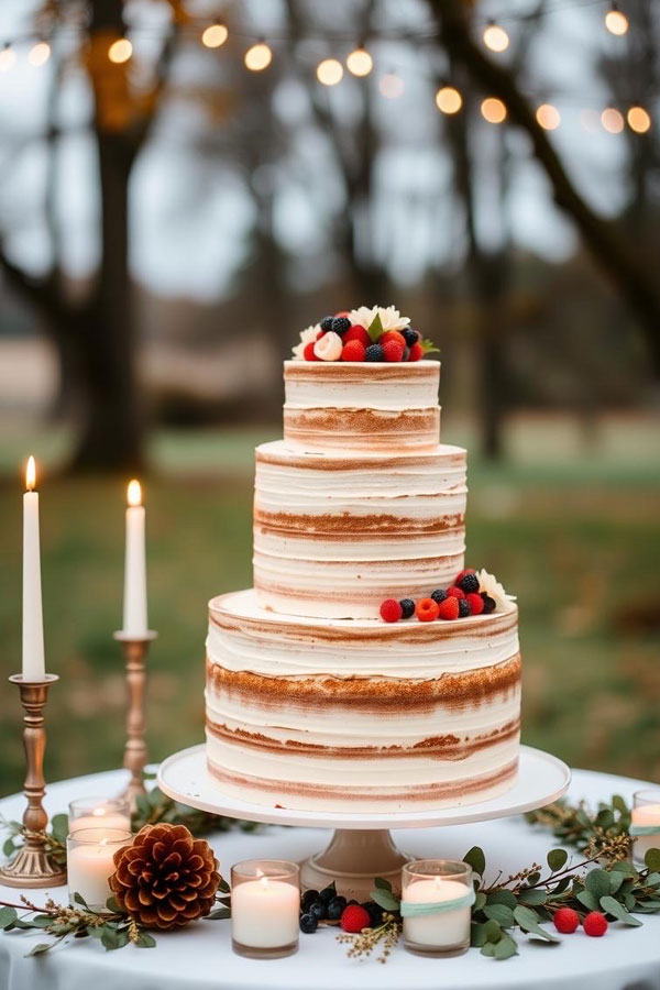 Autumnal Naked Cake with Berries, autumn wedding cake, fall wedding cake