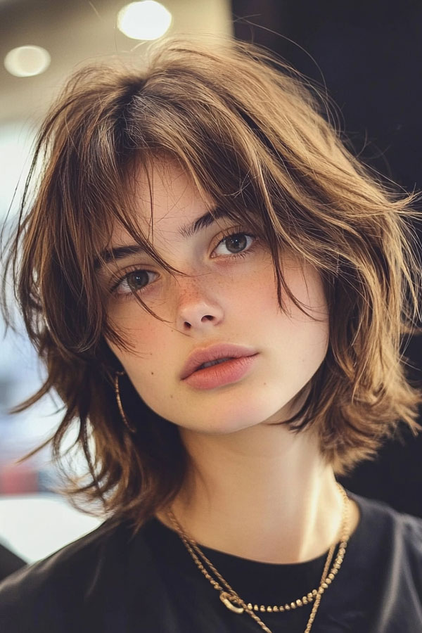 35 Effortless Chic Bob Hairstyles : Warm Brown Tousled Shaggy Bob