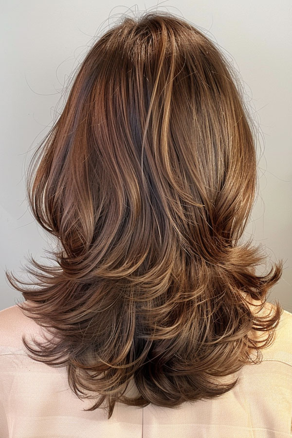 33 Mid-Length Layered Haircuts : Caramel Swirl Layers