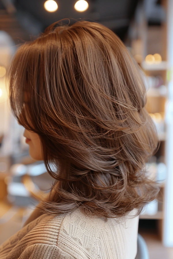 Chestnut Shoulder-Length Layers, Mid-Length Layered Haircut