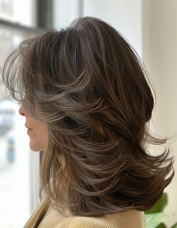 Smoky Dark Brown Layers, Mid-Length Layered Haircut