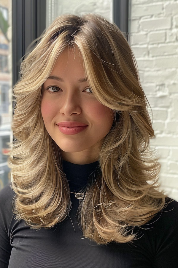 Effortless Blonde Butterfly Layers, Mid-Length Layered Haircut