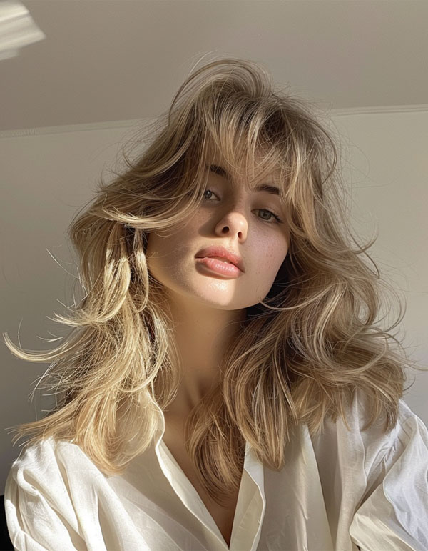 33 Mid-Length Layered Haircuts : Tousled Blonde Layers