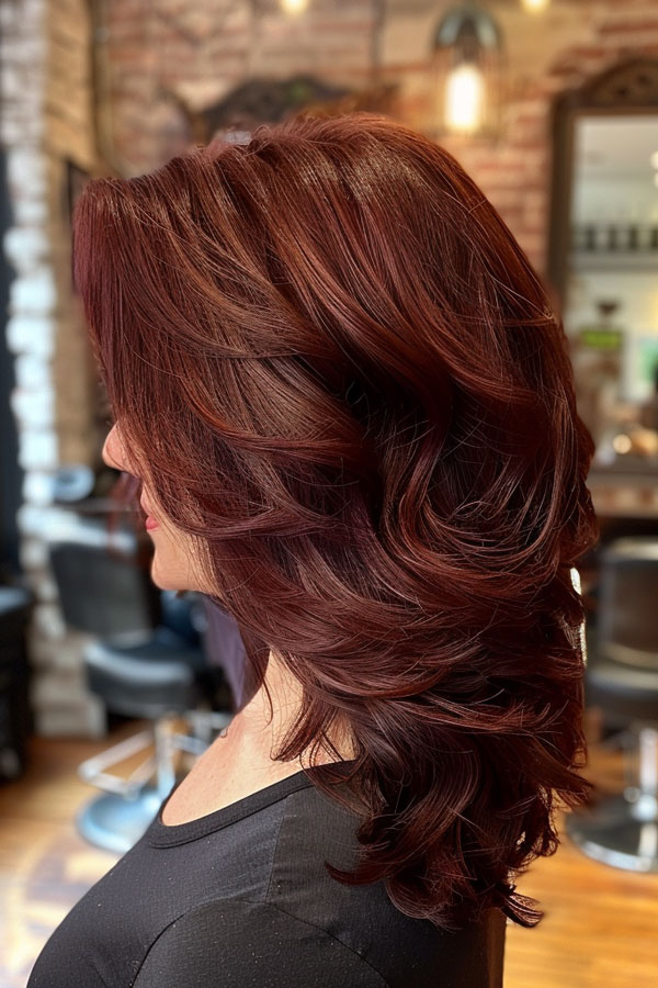 Rich Auburn Layers, Mid-Length Layered Haircut