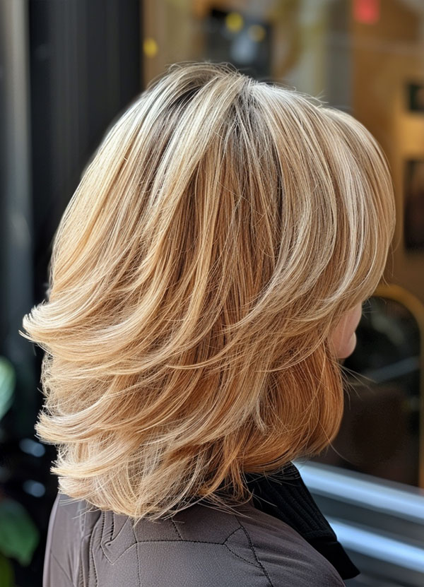 33 Mid-Length Layered Haircuts : Golden Blonde Layers