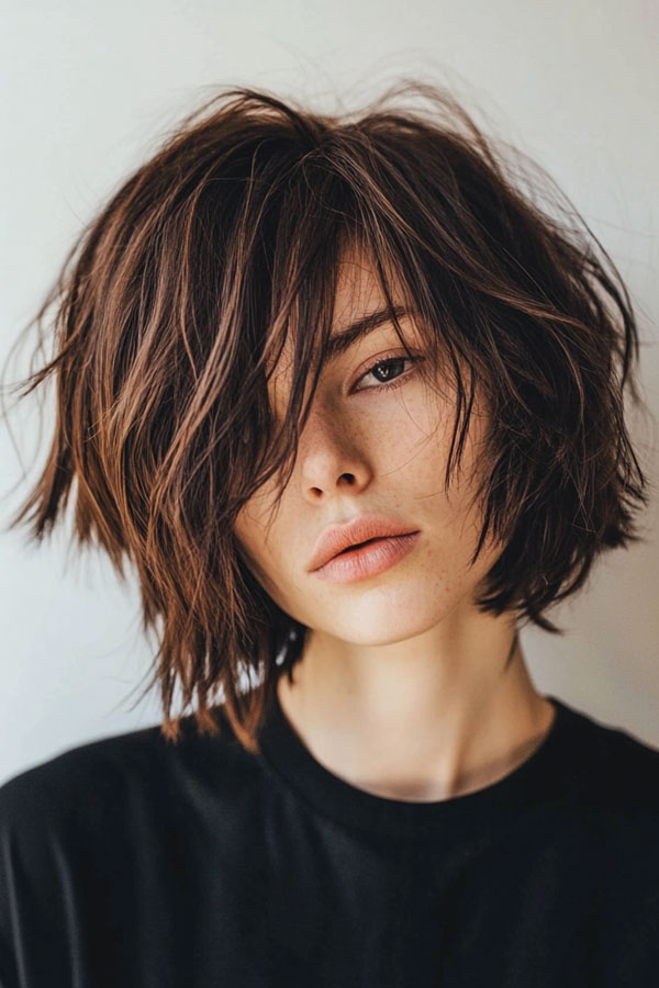 Deep Brunette Undone Textured Bob, Chic Bob Hairstyle