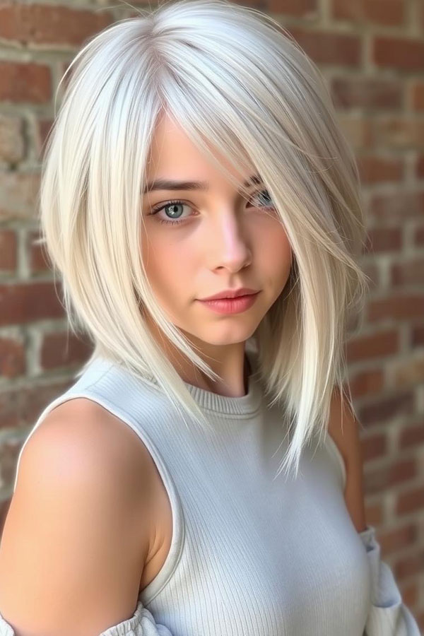 Classic Platinum A-Line Bob,Icy Platinum Long Bob Hairstyle