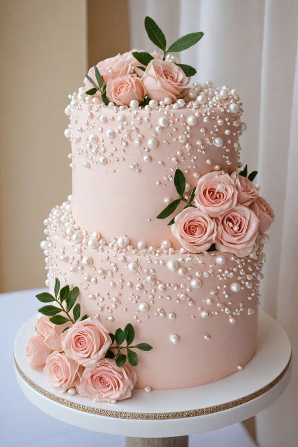 40 Dream Wedding Cakes for Every style : Pearl-Encrusted Rose Dream