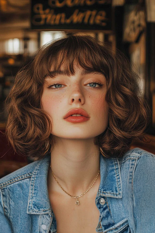 33 Chic Parisian French Bob Haircuts : Effortlessly Rich Chestnut Bob Waves