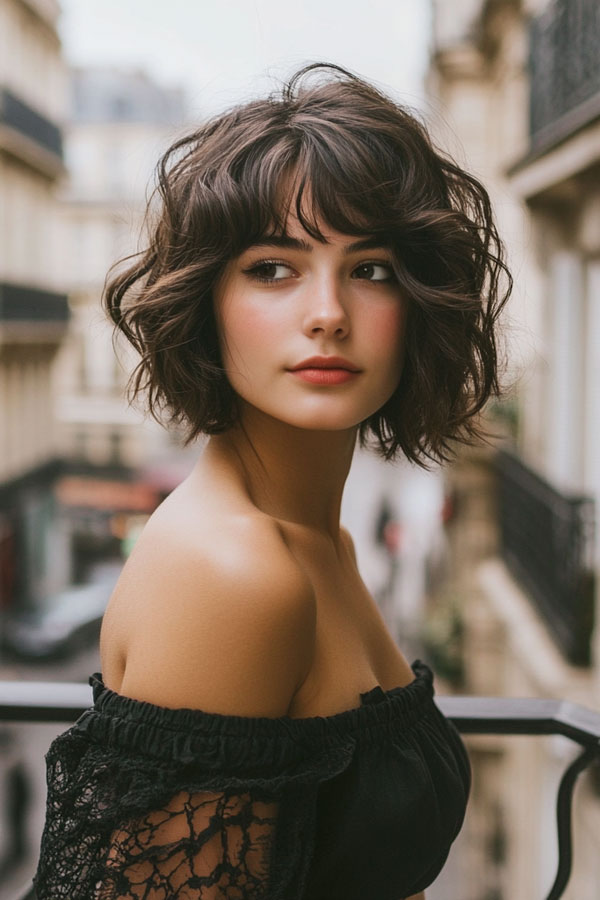 33 Chic Parisian French Bob Haircuts : Romantic Dark Chocolate Tousled Layers