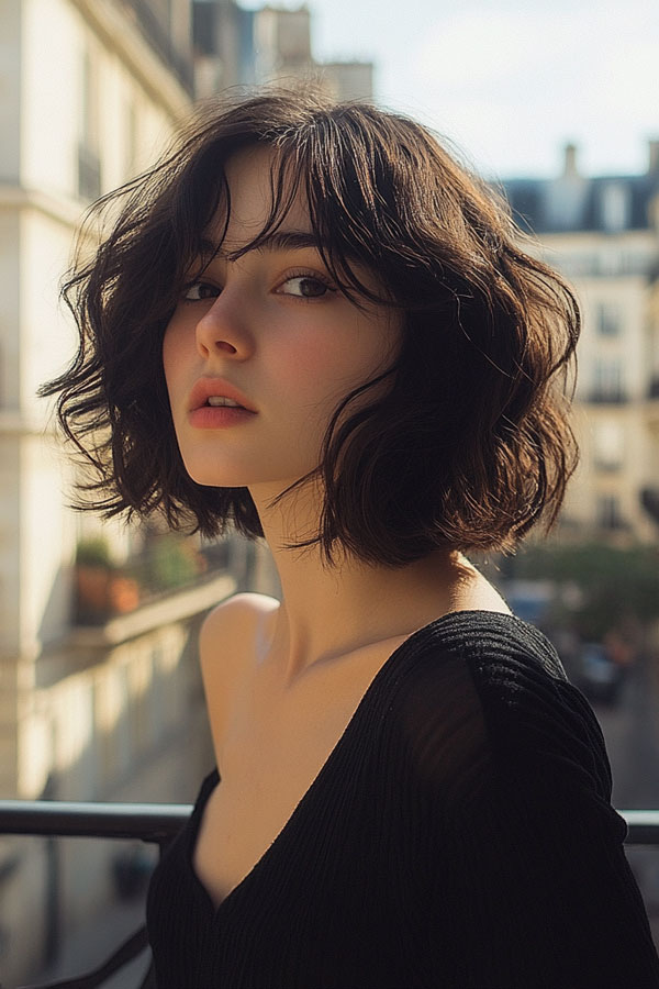 Moody Dark Brown Textured Bob, French bob haircut, parisian bob haircut, french bob hairstyle with bangs