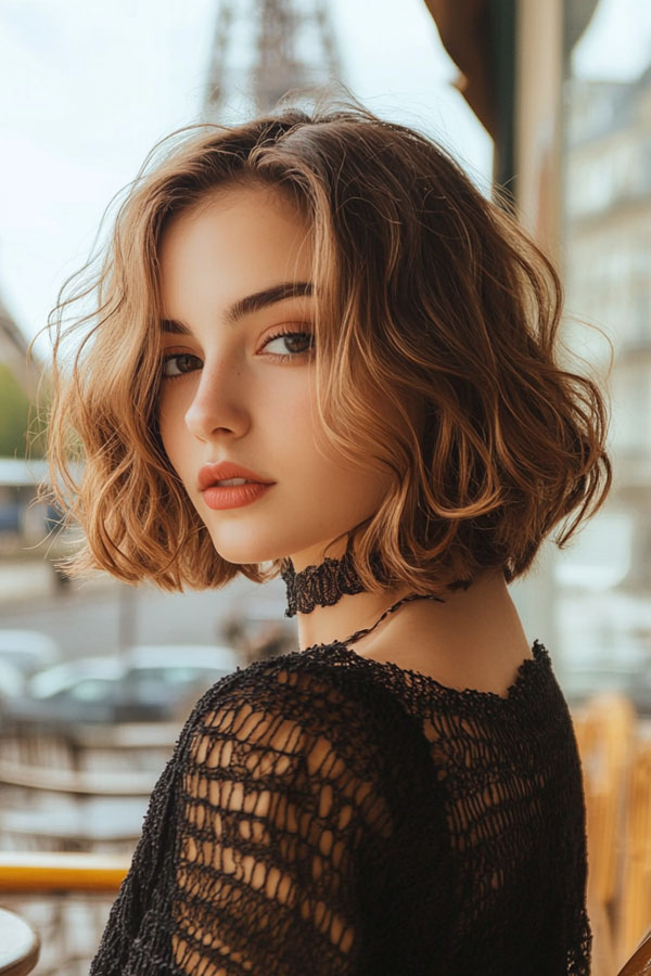 33 Chic Parisian French Bob Haircuts : Light Brown Edgy Elegance Bob