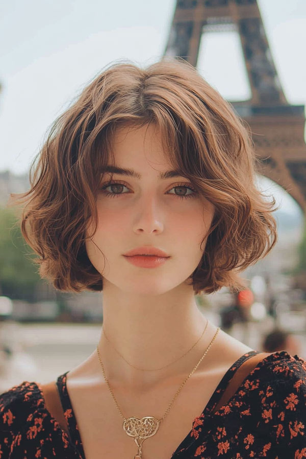 Effortless Tousled Chestnut Brown Bob, French bob haircut, parisian bob haircut, french bob hairstyle with bangs