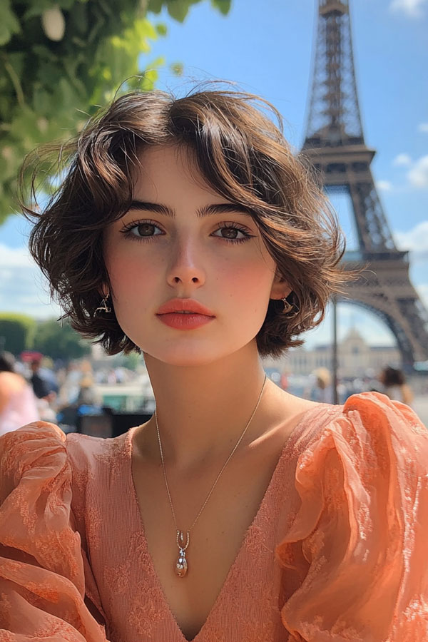 33 Chic Parisian French Bob Haircuts : Tousled Soft Brown Waves