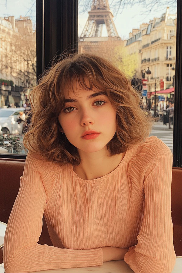 Light Brown Tousled Soft Curled Bob, french bob haircut