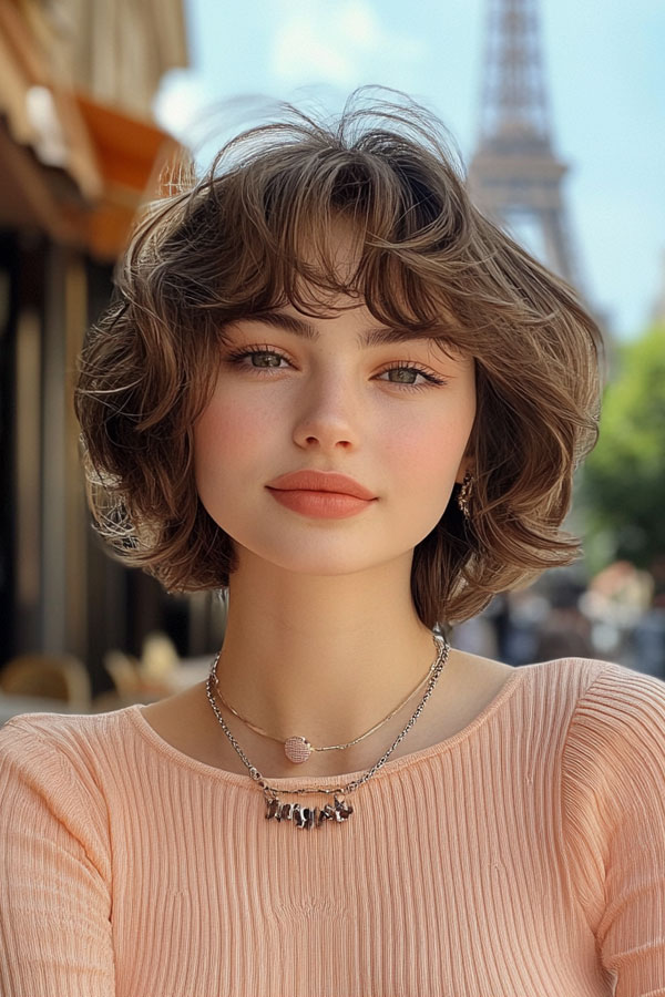 Light Brown Bob with Soft Full Bangs, french bob haircut