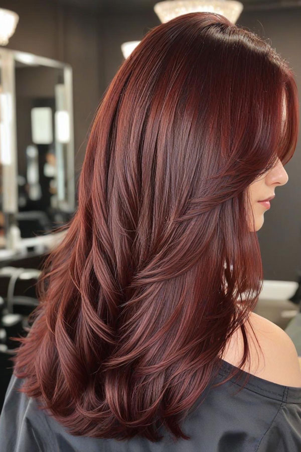 Rich Burgundy Long Hair, autumn hair colour shades, fall hair color