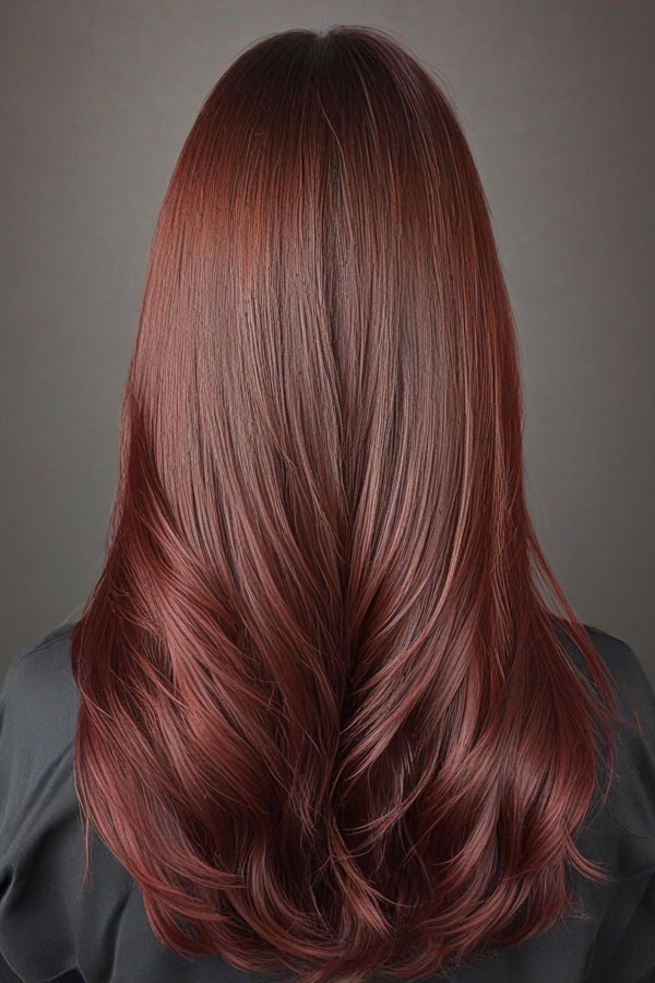 Deep Mahogany Subtle Layered Waves, Autumn Hair Colour Shades, fall hair color