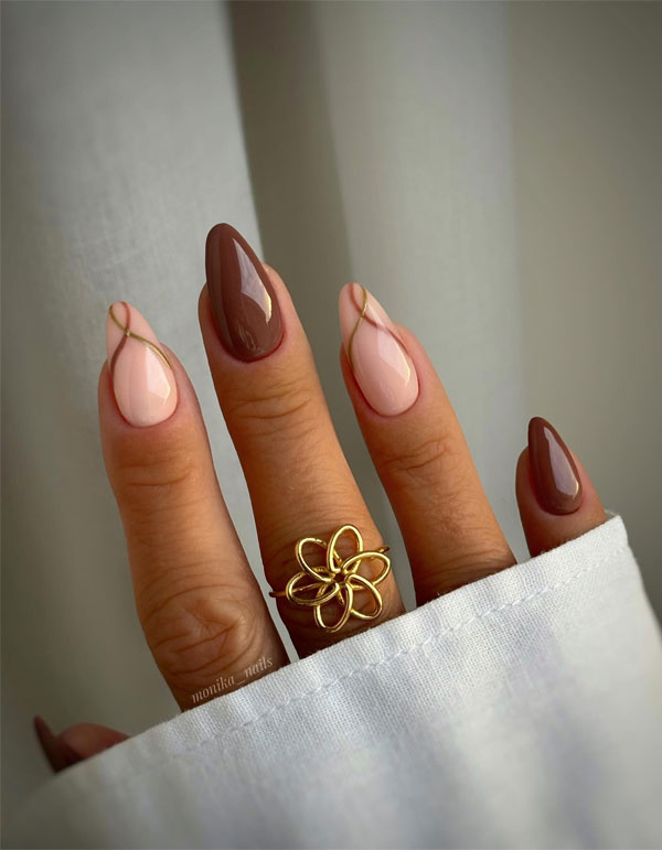 30 Cute Autumn Nail Designs to Fall For This Season : Mocha Swirl Delight