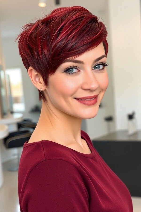 30 Radiant Red Hair Shades for Autumn : Autumn Cherry Pixie