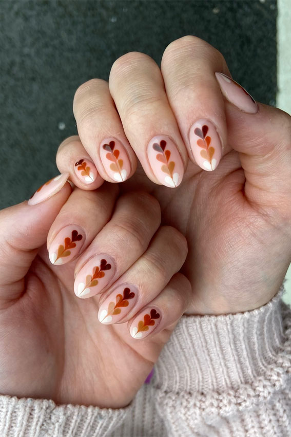 Autumn Heartbeat Earthy Tone Nails, stylish autumn nails, autumn nail art, autumn nail designs, trendy fall nails