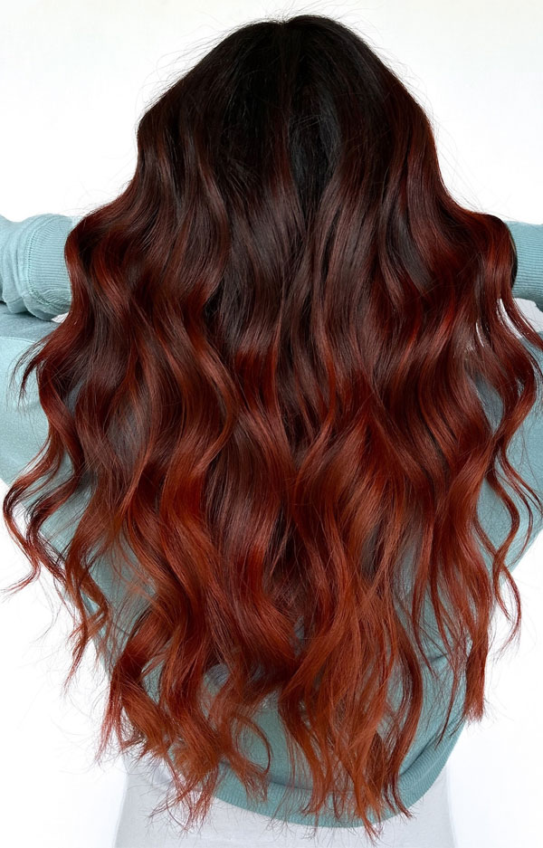 Autumn Ombre Red Soft Curls, red hair colour, fall hair color, autumn hair colour