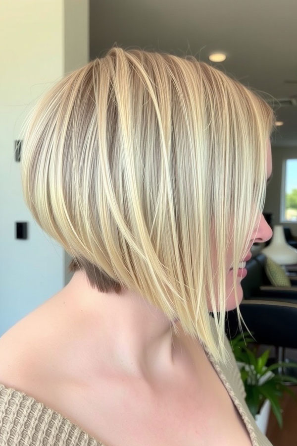 Blonde Angled Bob with Undercut and Soft Layers