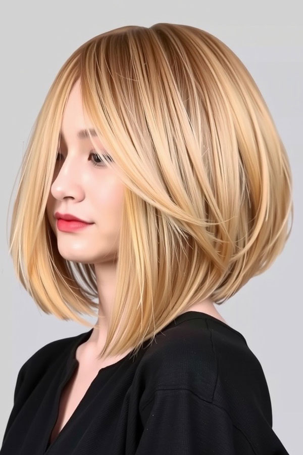 35 Angled Bob Haircuts For A Modern Look : Blunt Blonde Angled Bob with Soft Layers