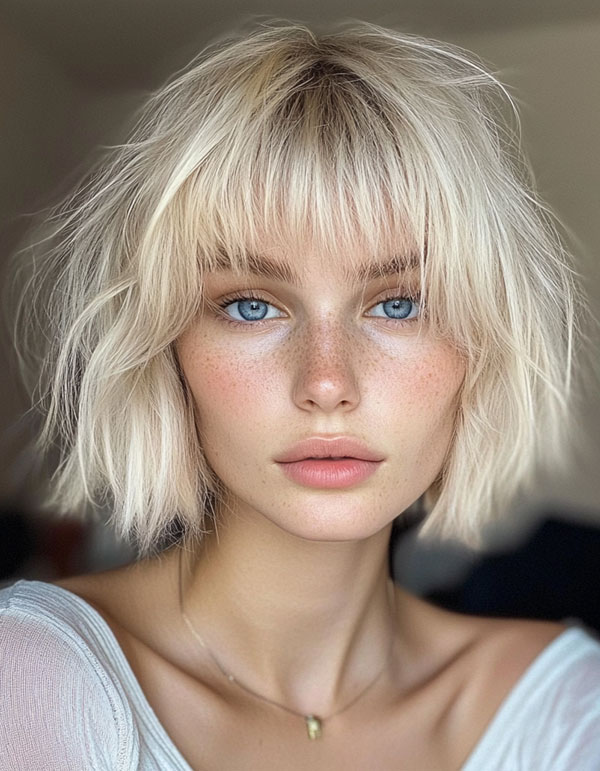 30 Short Shag Hairstyles for an Edgy Vibe : Blunt Fringe Shag