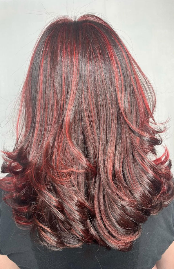 Bold Red Highlights,  fall hair color, autumn hair colour