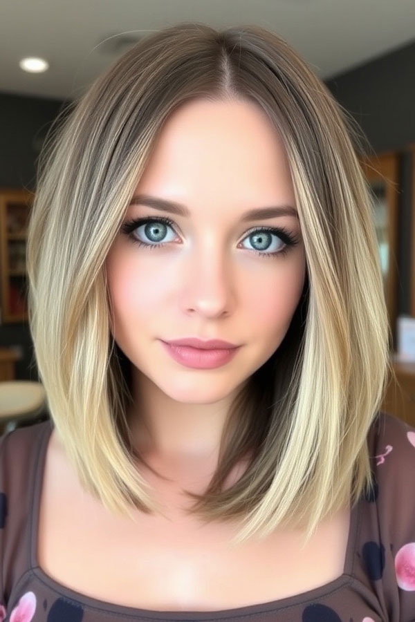 Chic Blonde Ombre Bob, medium-length hairstyle with beautiful hair colour