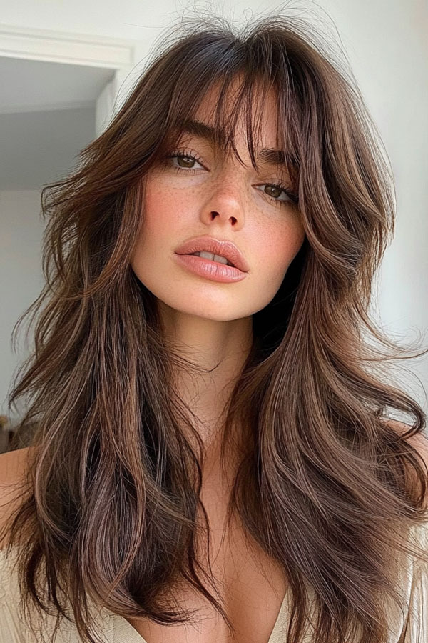 35 Effortless Rock Star Layered Haircuts : Chocolate Textured Long Layers