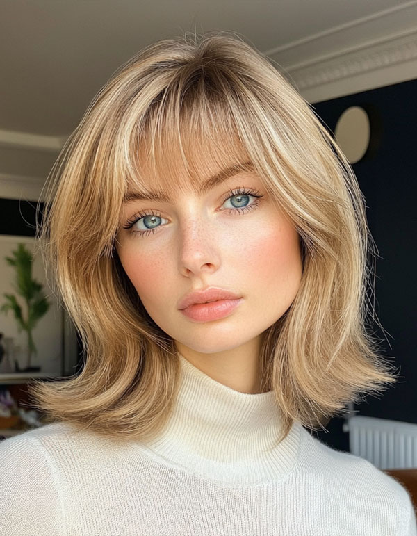 25 Medium-Length with Beautiful Hair Colours : Creamy Blonde Soft Layered Long Bob