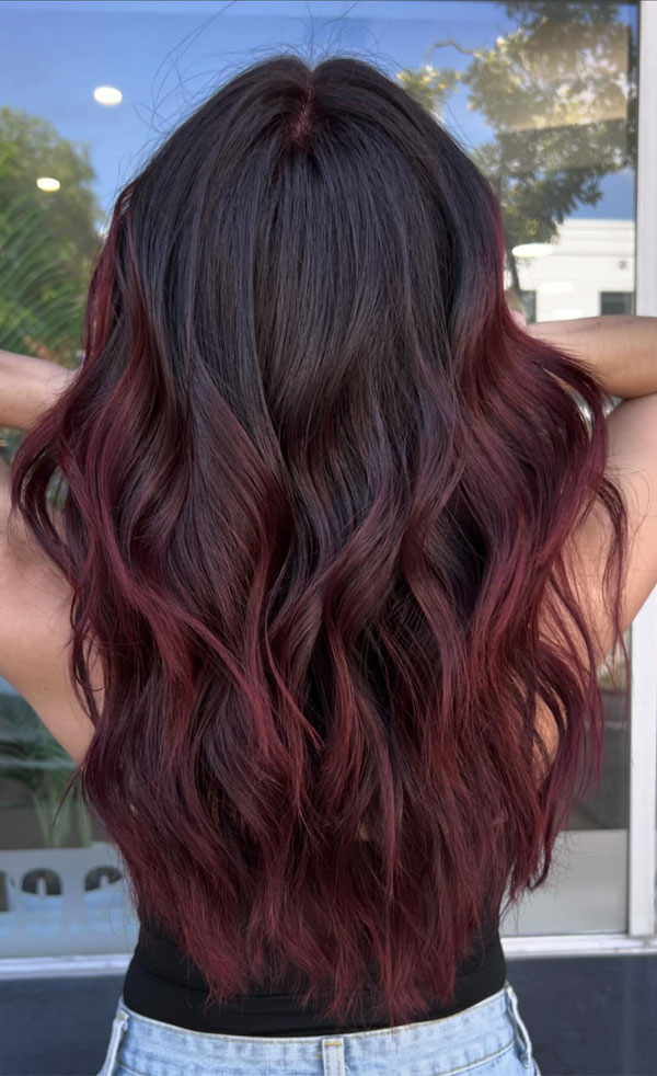 30 Radiant Red Hair Shades for Autumn : Deep Wine Red Waves