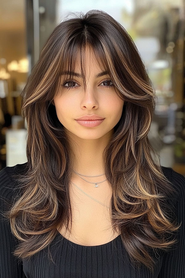 50 Layered Haircuts with Fringe For Long Hair : Dimensional Brunette Layers with Subtle Highlights