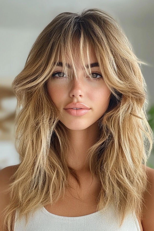 35 Effortless Rock Star Layered Haircuts : Effortless Blonde Shag Mid-Length Layers