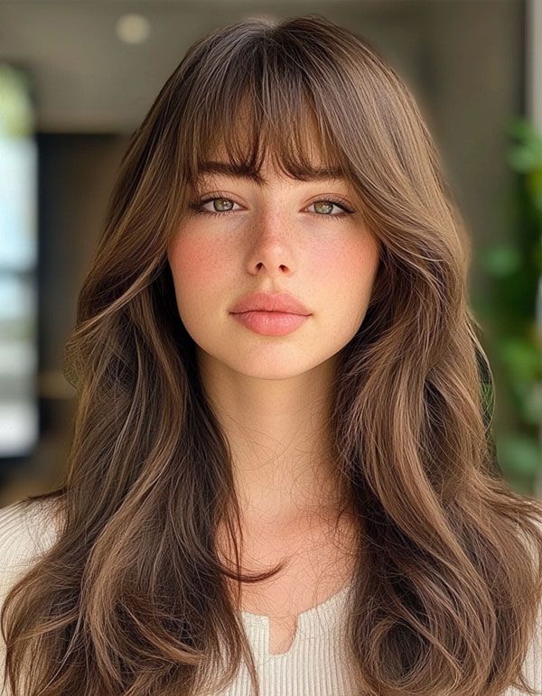 Effortlessly Soft Layers with Wispy Bangs, layered haircut with fringe for long hair