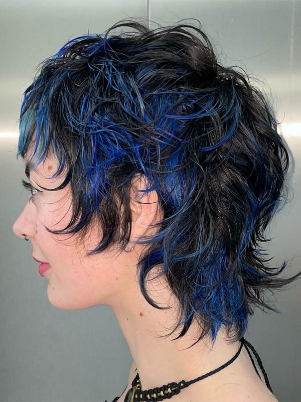 Electric Blue Shag Mullet, cute shag hairstyle, short shaggy haircut, short shag hairstyle